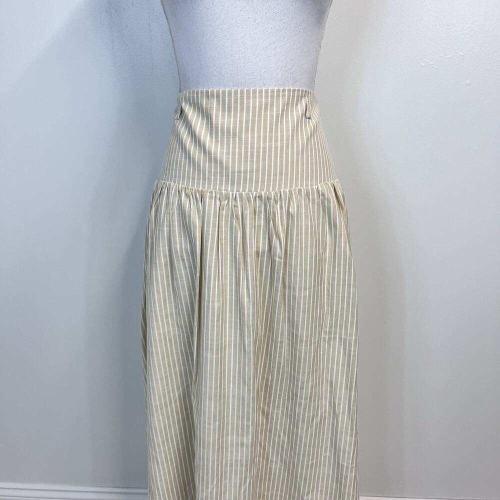 Moon River Luminary Skirt sz Medium White Khaki Striped Long Pockets Boho Modest - Picture 2 of 10